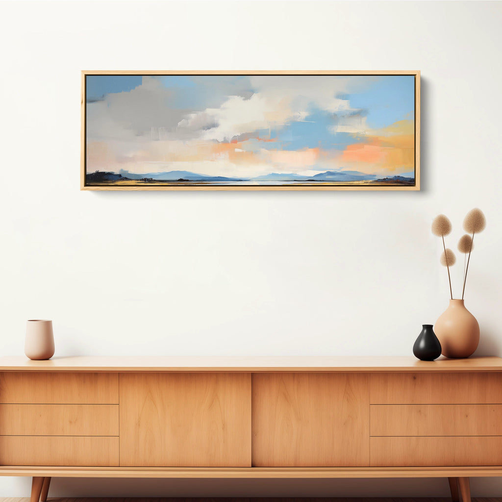An extra long abstract scenery art in stretched canvas.