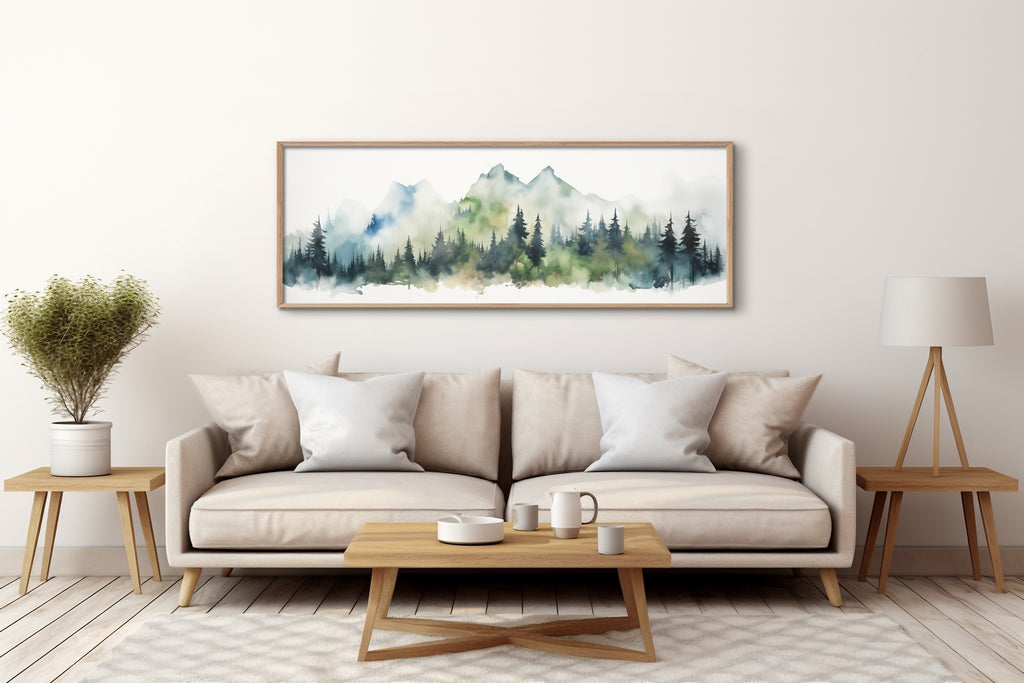 A large abstract landscape artwork featuring a forest in emerald green.