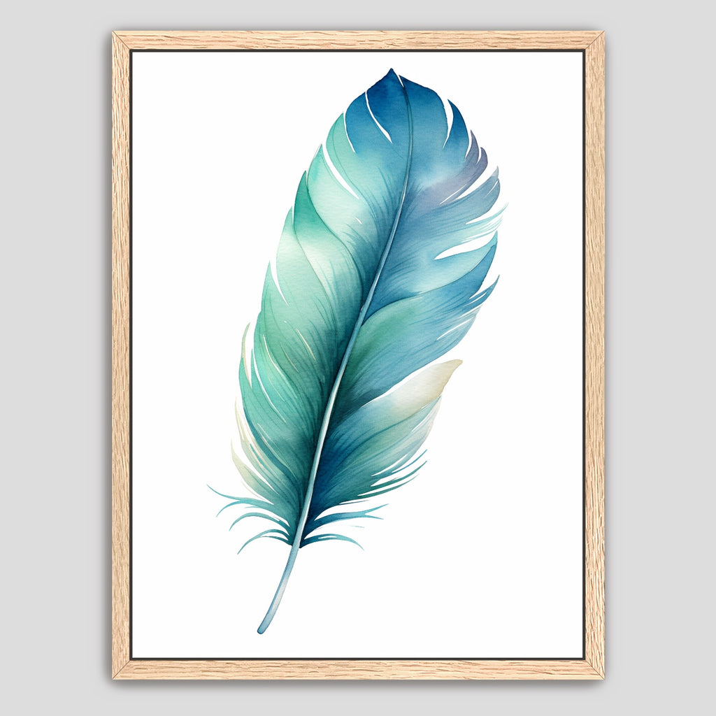 Boho Watercolor Feather Artwork in Green and Blue.