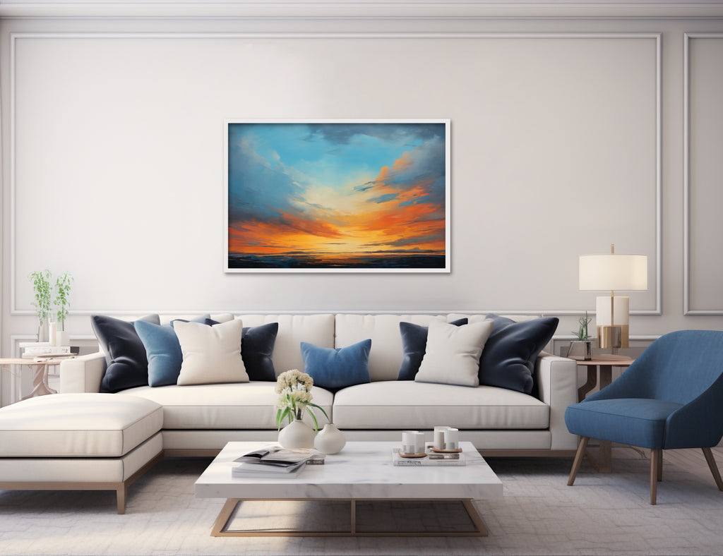 A modern abstract art print featuring beautiful sunset sky.