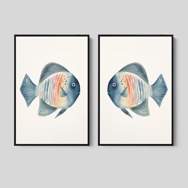 Coastal Nautical Set of 2 Watercolor Prints.