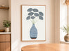 Modern floral wall decor with blue flowers in Japandi style