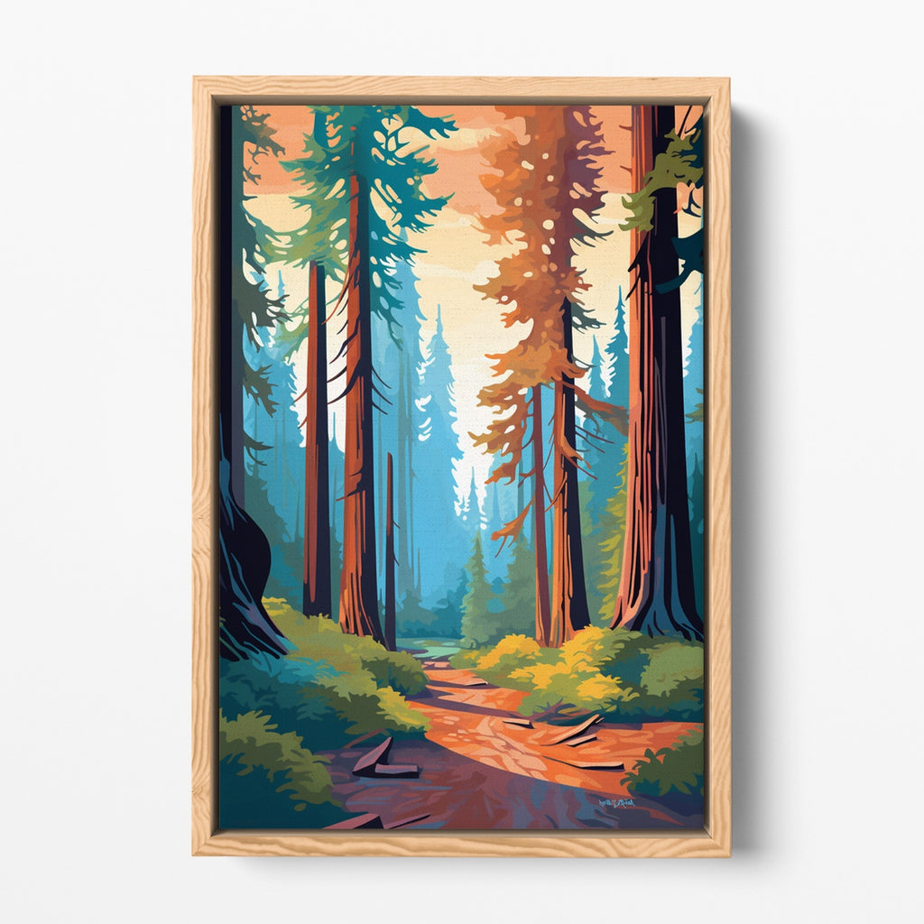 Framed Vertical Redwood Forest Wall Art Print.