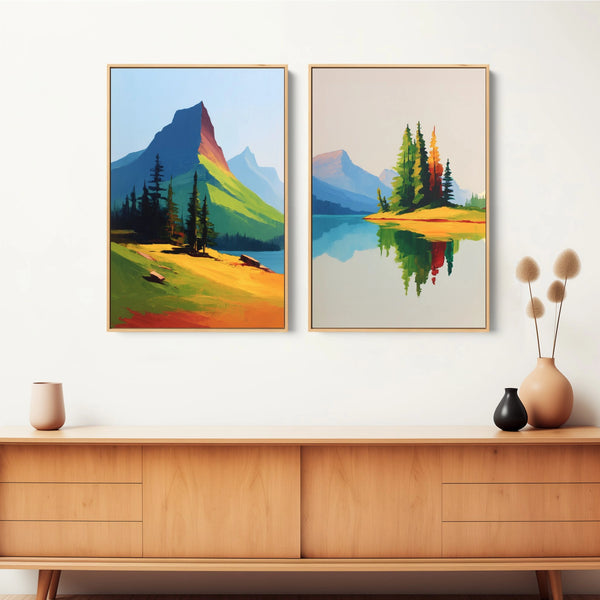 A 2 piece wall art set featuring bold colors and minimalist design.