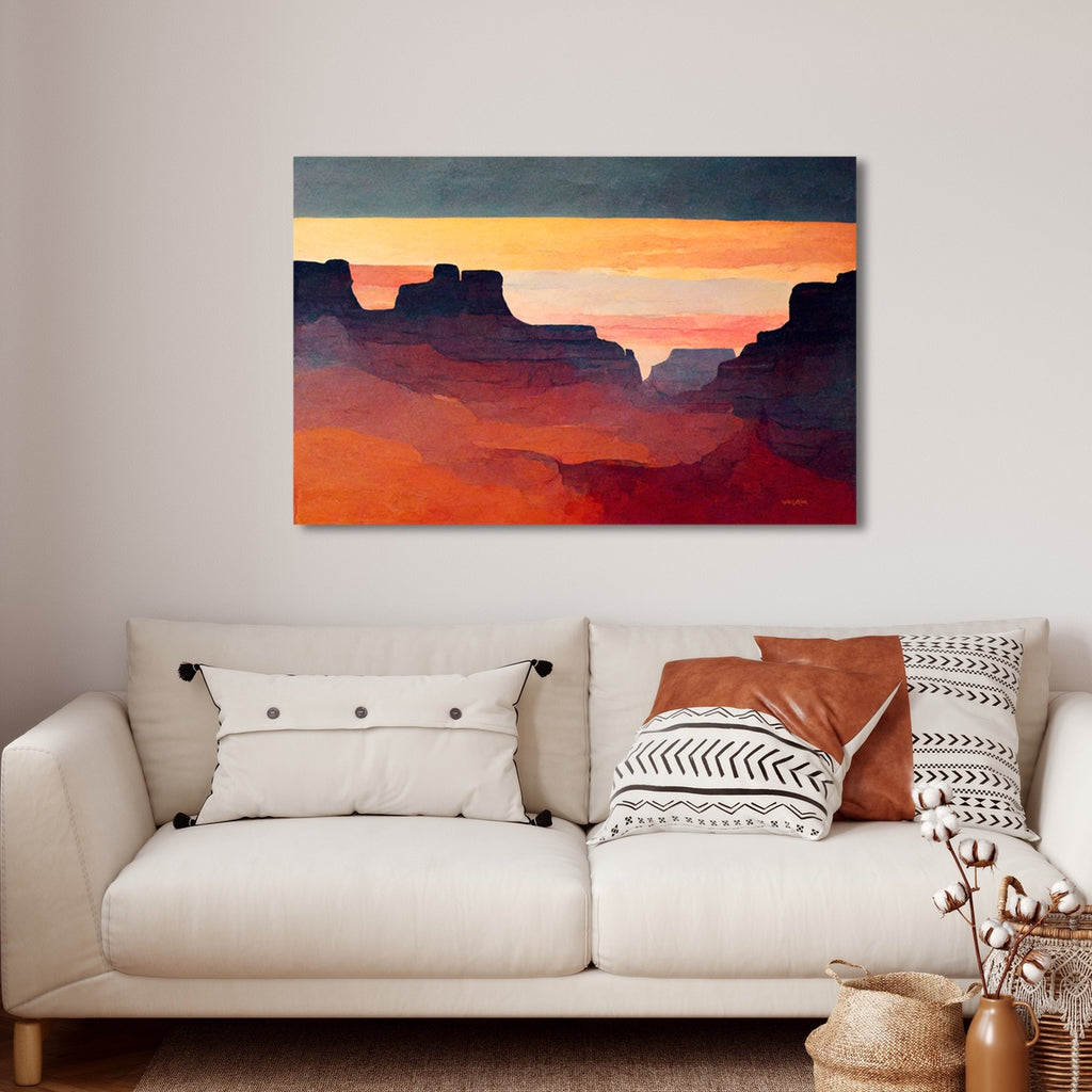 Modern Grand Canyon Canvas Wall Decor in Warm Colors.