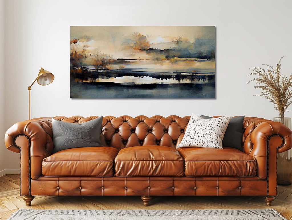 An oversized abstract grasslands canvas art print in muted colors. 