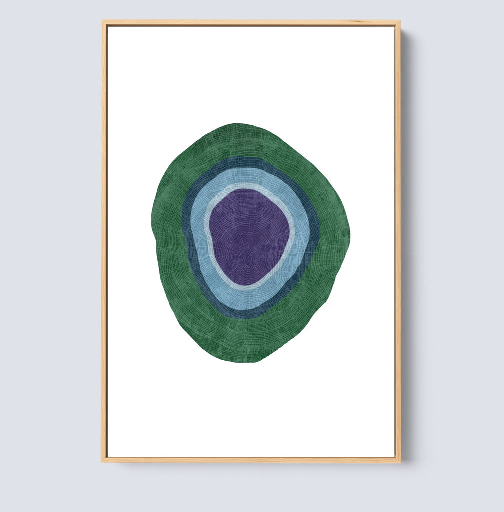 Minimalist Abstract Geode Art in Green and Purple.