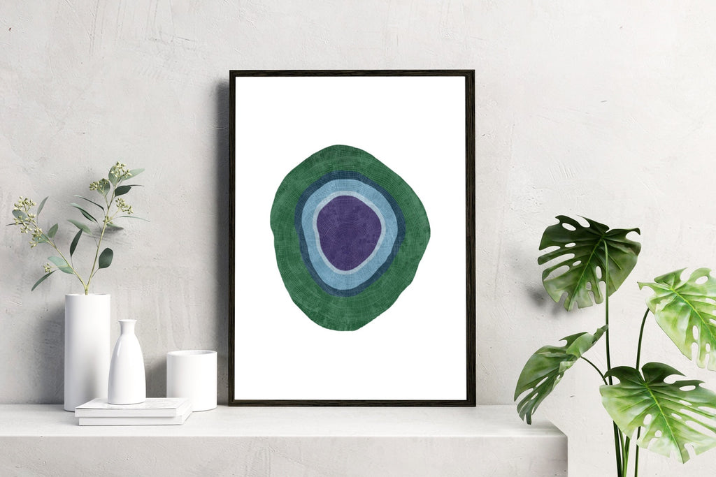 Minimal abstract geode inspired art print on fine art paper or canvas, framed or unframed.
