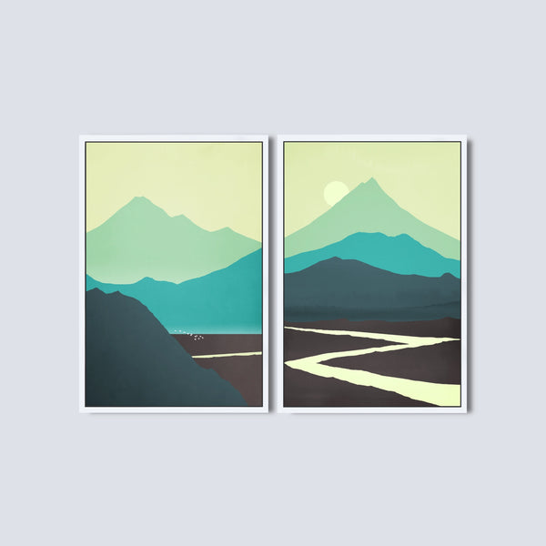 2 Piece Green Mountain Wall Art Set