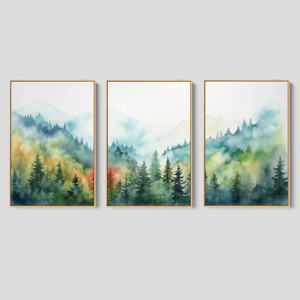 A large scenery wall art set featuring lush greenery and soft brushwork.