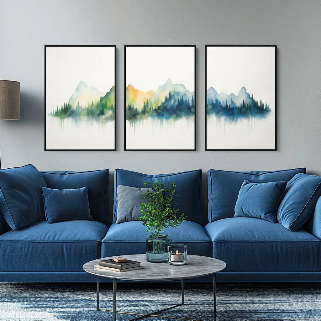 3 piece framed forest painting set.