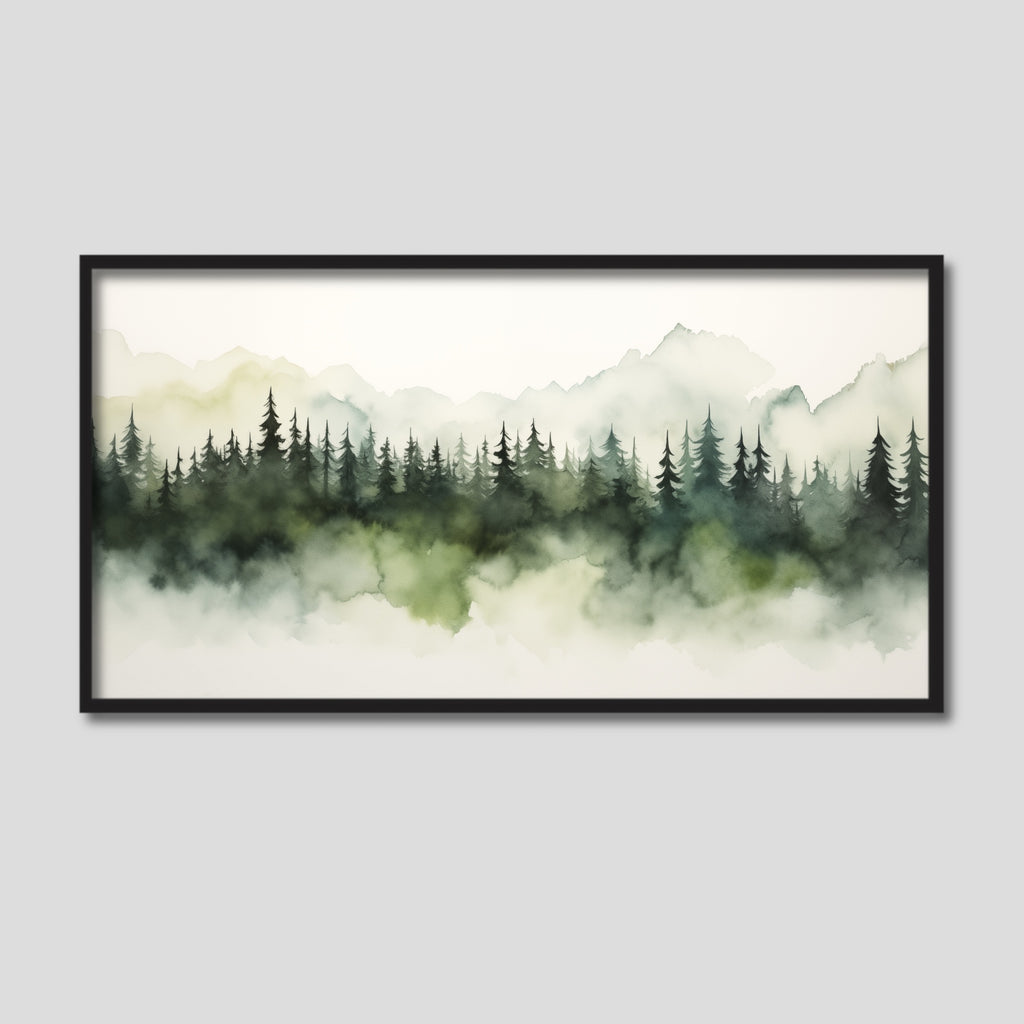 Modern Watercolor Green Forest Nature Art.