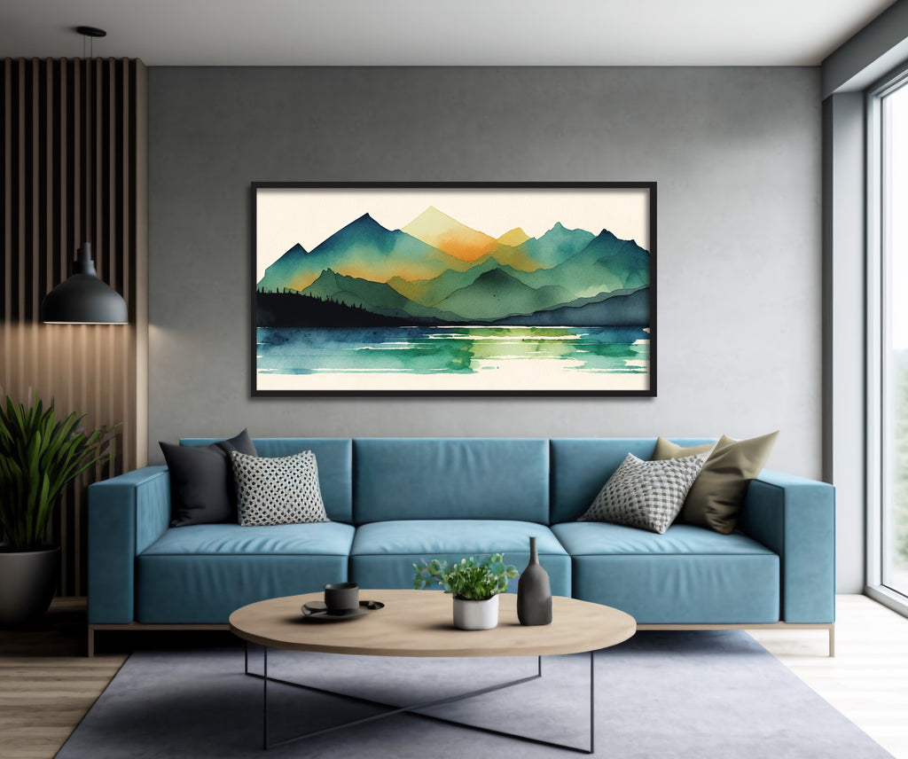 A modern abstract watercolor nature wall art, framed or unframed.