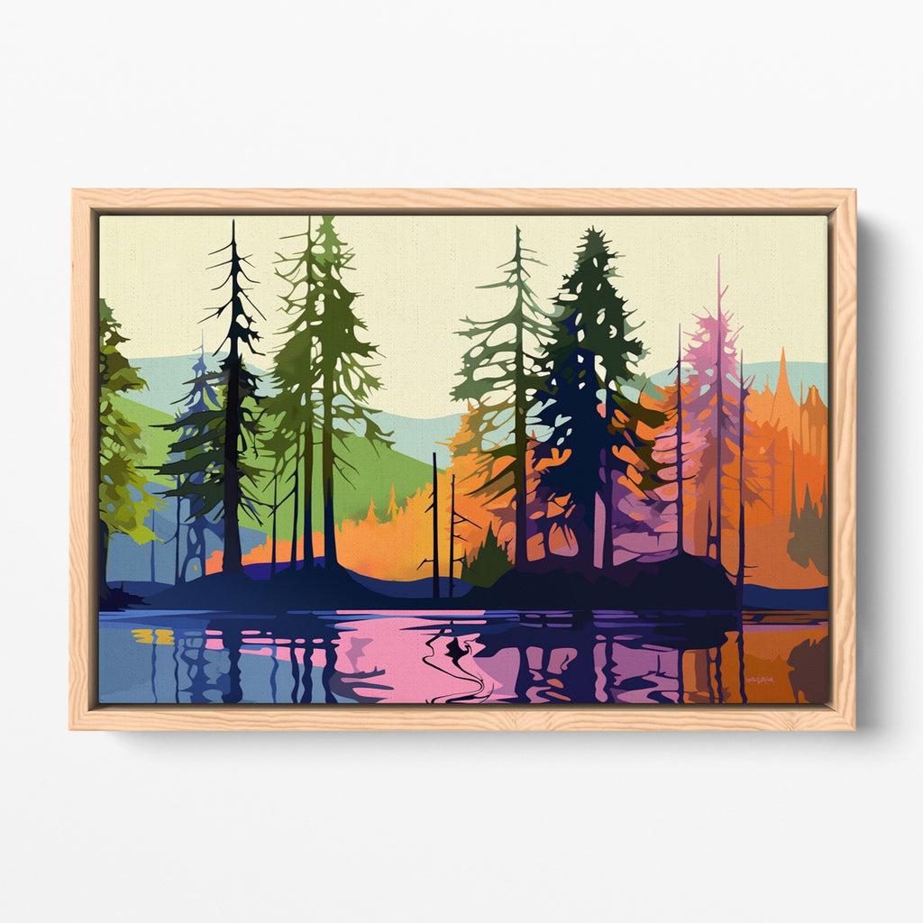 Colorful Watercolor Forest Landscape Art Print.
