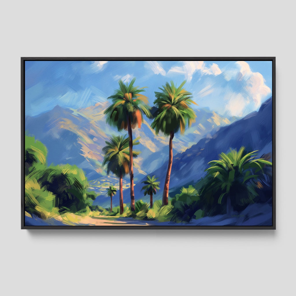 Tropical Palm Tree Wall Art Print in Green and Blue.