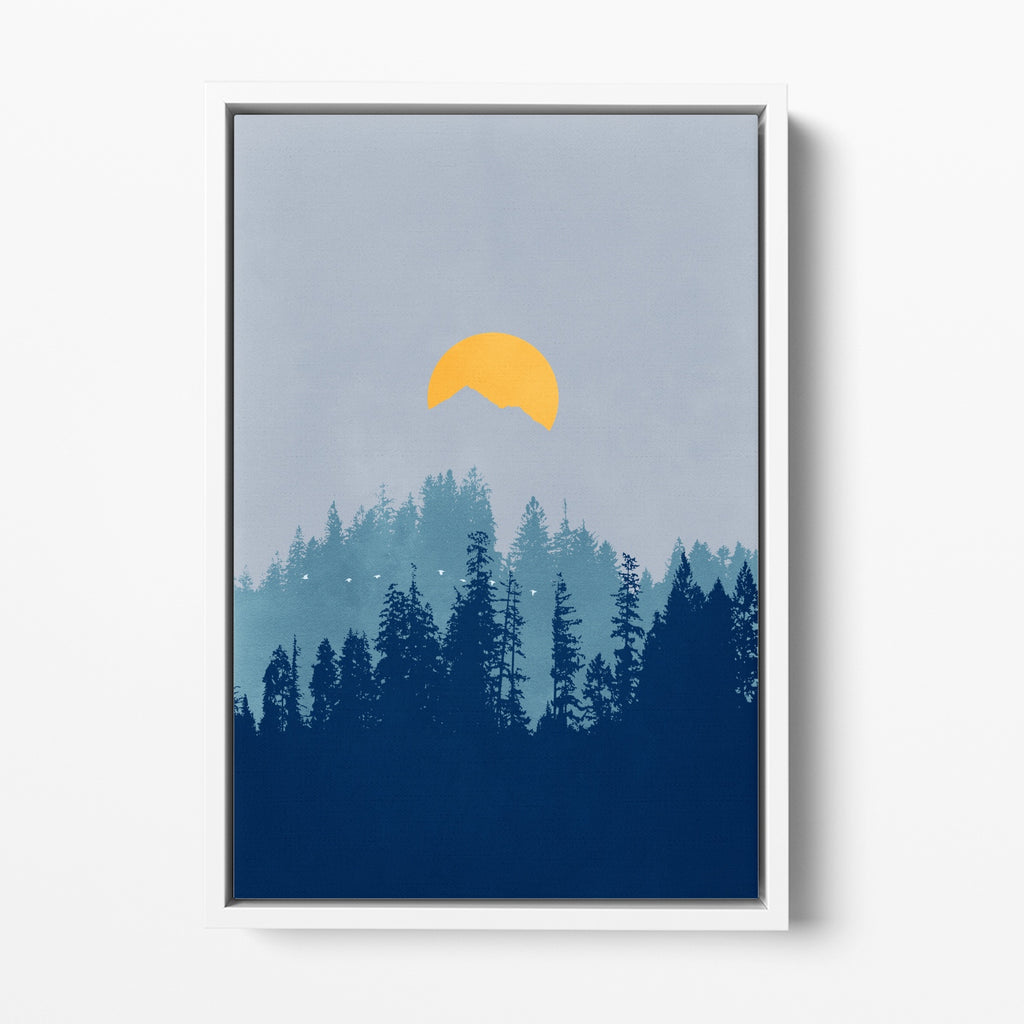 Framed Modern Moon Wall Art in Blue and Gray.