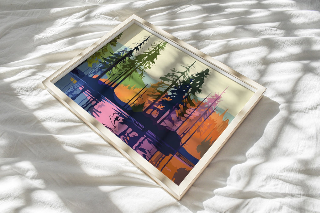 A large modern abstract nature artwork in a rainbow of colors.