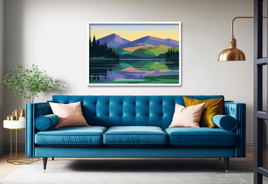 An abstract mountain nature art print on fine art paper or canvas, framed or unframed.