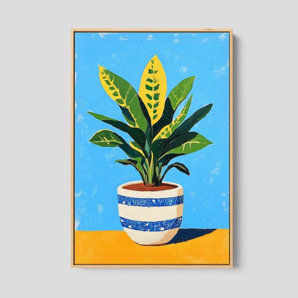 A modern botanical art print in bold hues.