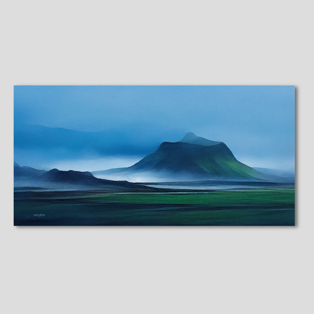 Iceland Minimalist Canvas Painting in Green and Blue.