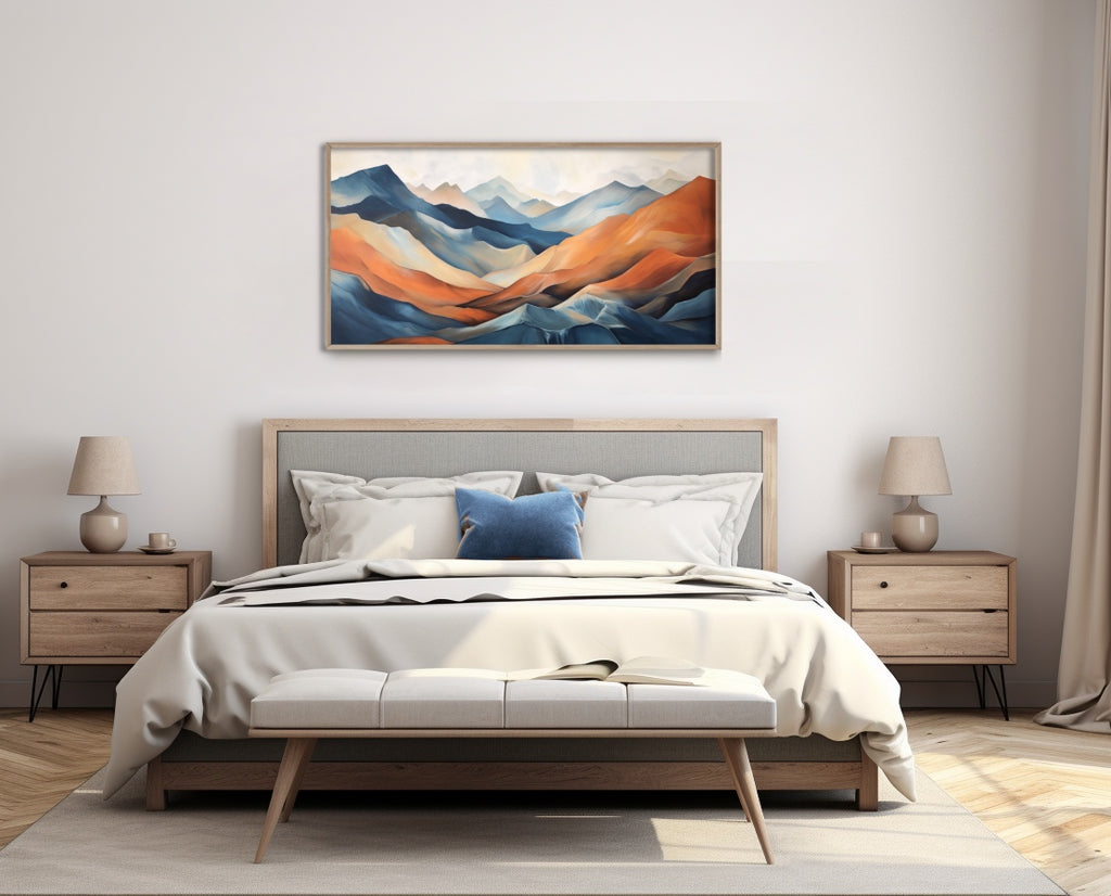 A large abstract mountain landscape home decor on fine art paper or canvas, framed or unframed.