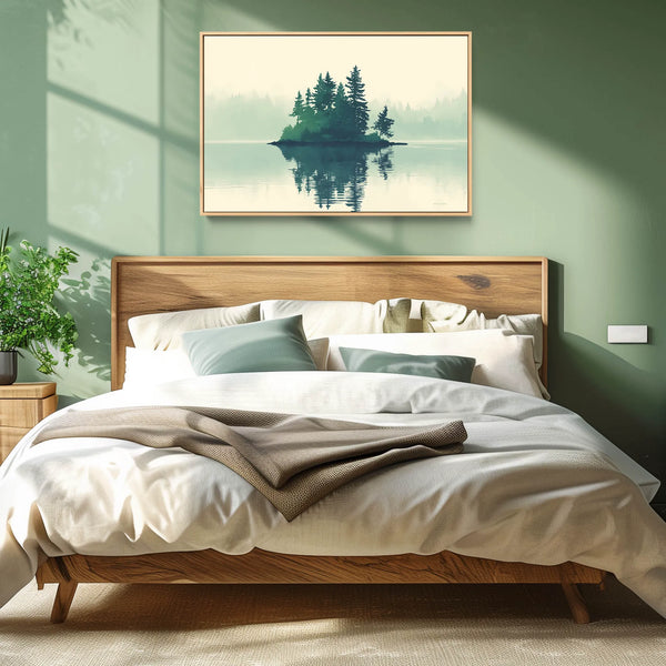 Tranquil Lake Landscape Wall Art In Green.
