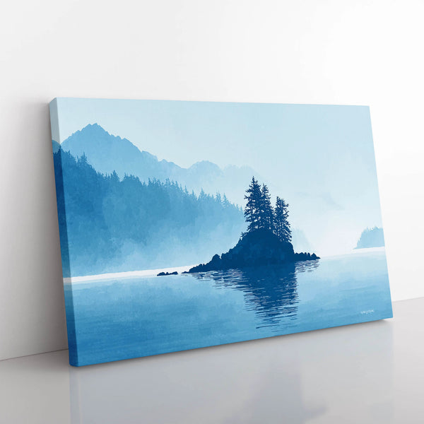 Blue Watercolor Island Landscape Painting