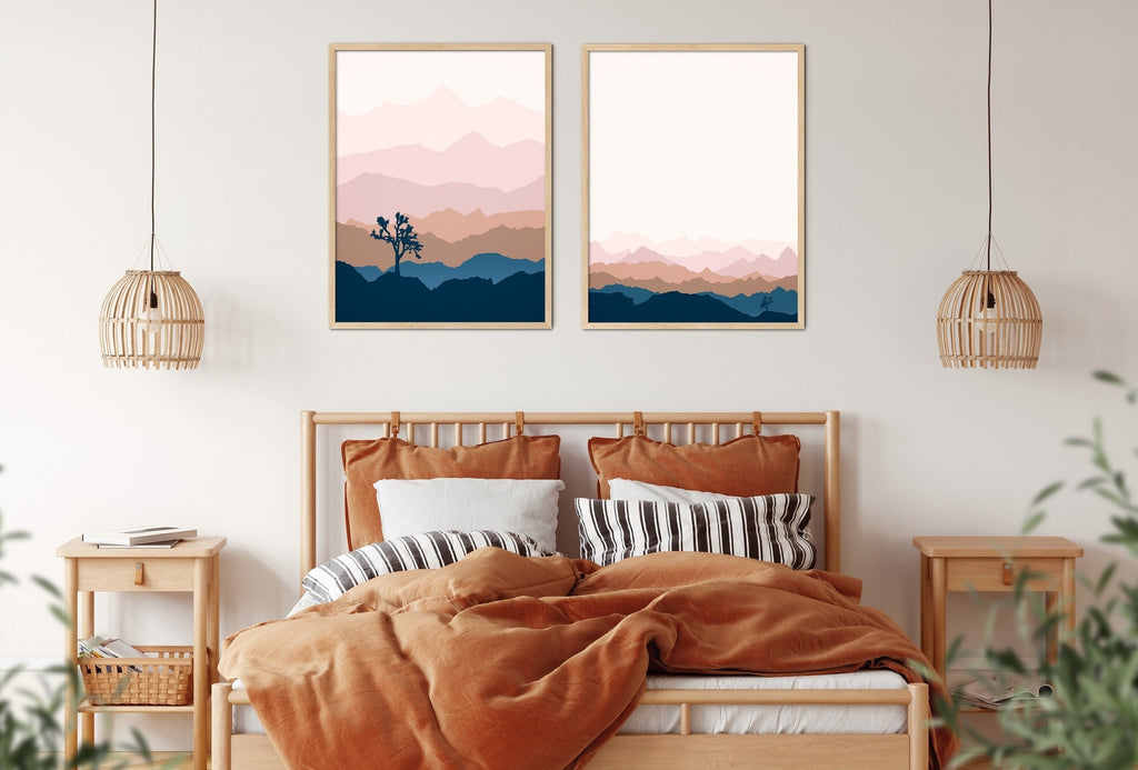 Minimalist Joshua Tree Park Art Set in Pink and Blue.