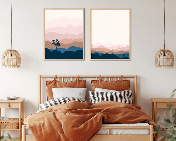 Minimalist Joshua Tree Park Art Set in Pink and Blue.