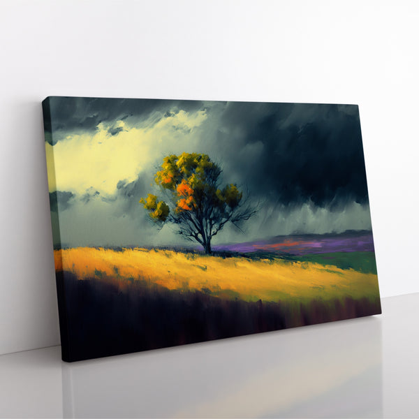 Modern Country Landscape Painting Featuring a Lone Tree in a field.