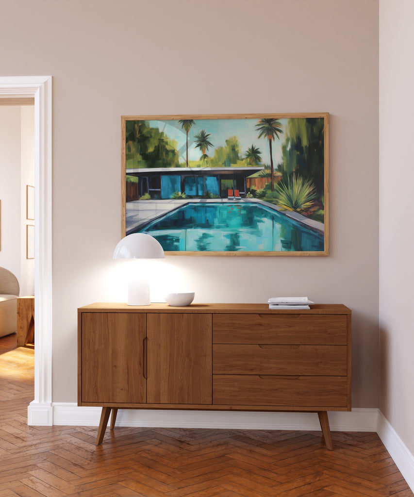 A Vibrant blue green MCM wall decor.