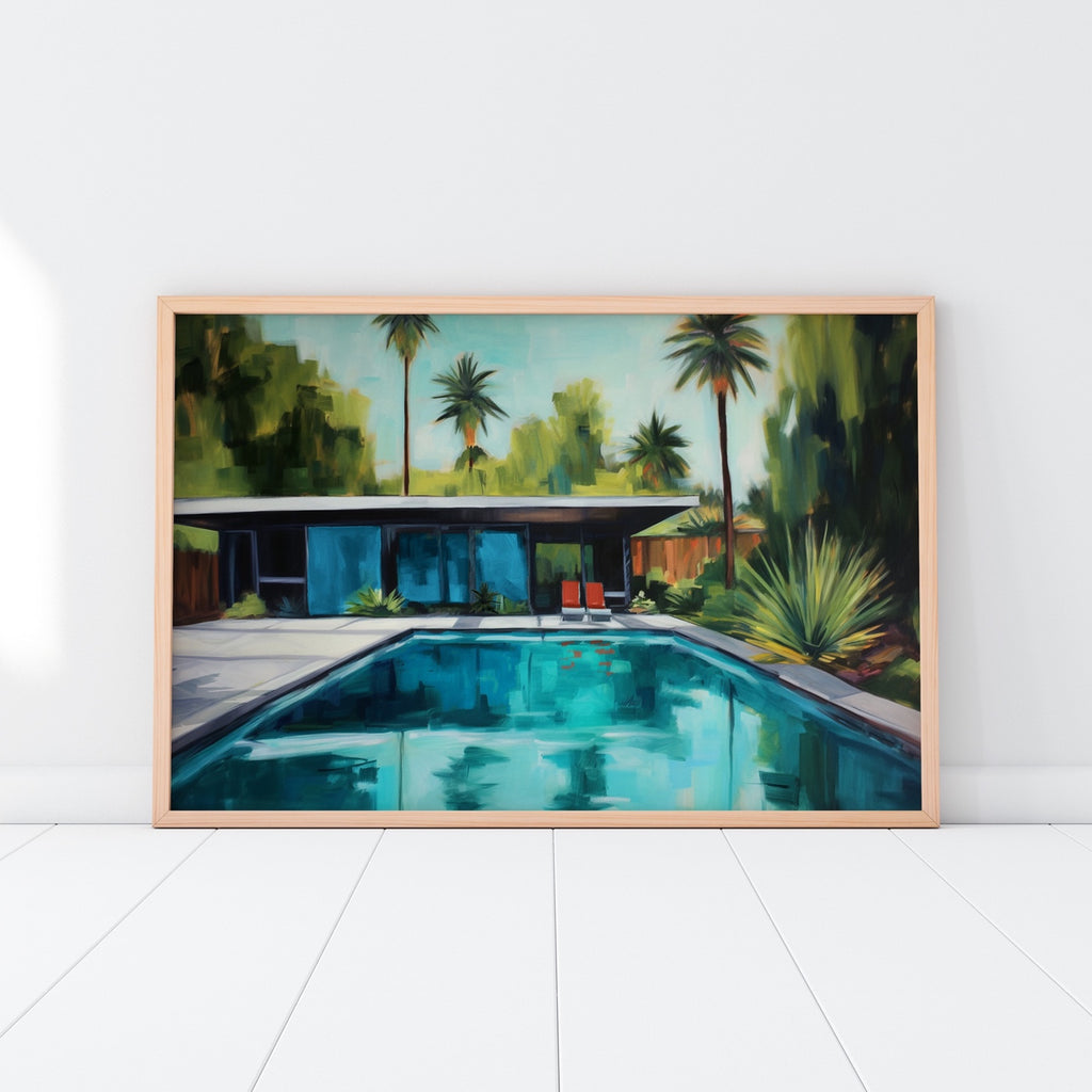 Mid Century Modern House Wall Decor in Blue and Green.