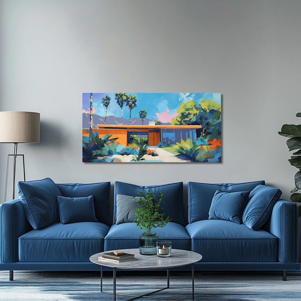 A large horizontal MCM architectural print in vibranr color.