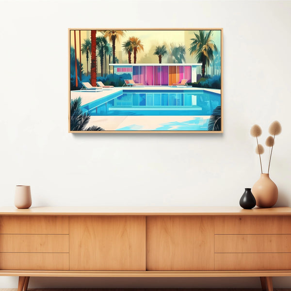 A mid-century modern house art print captures the iconic style and sleek geometry of classic 1950s architecture.