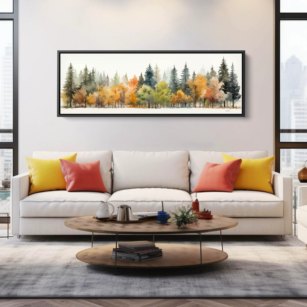 A long forest landscape canvas art.