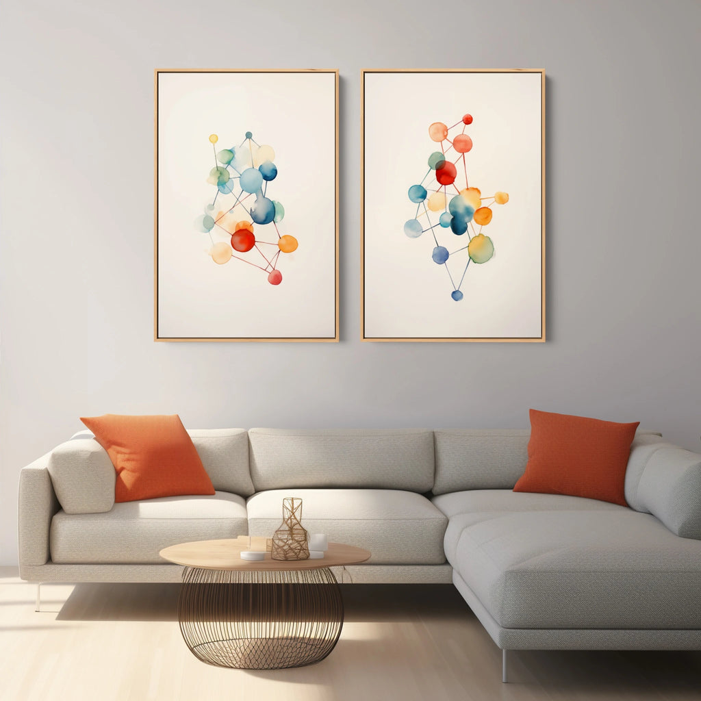 2 piece framed watercolor canvas art.