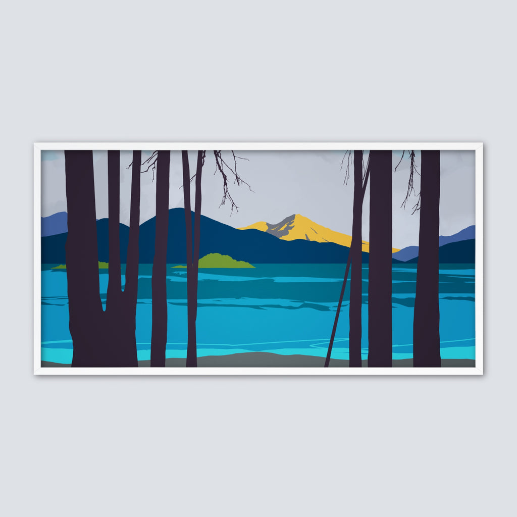 A minimalist horizontal Mount Shasta wall art framed or unframed.