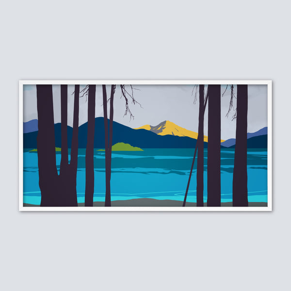 A minimalist horizontal Mount Shasta wall art framed or unframed.
