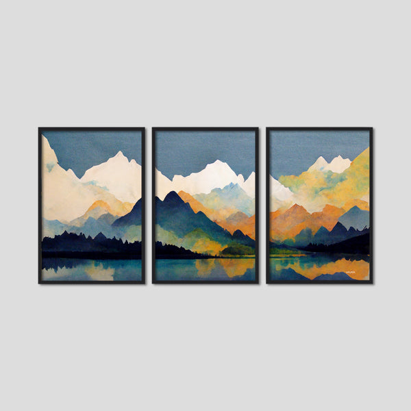 Framed Abstract Mountain Artwork Set of 3.