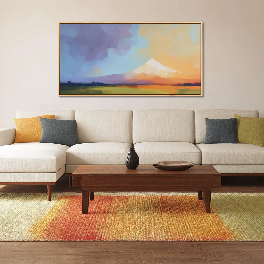 Large Panoramic Mountain Artwork in Pastel Colors.