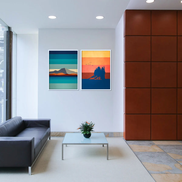A set of two of minimalist mid century Pacific Northwest prints.