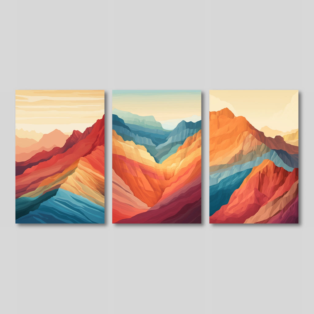 Set of 3 Colorful Abstract Mountain Prints.