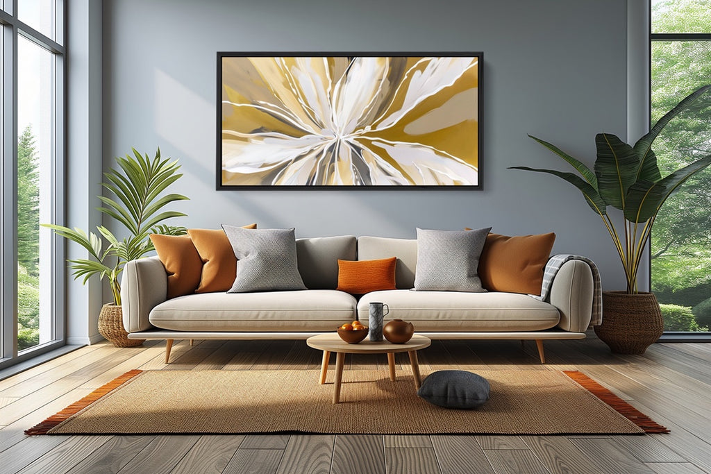 A modern floral boho art piece framed.