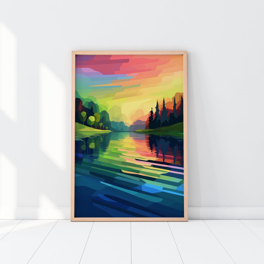 Colorful Abstract Lake Artwork in a Rainbow of Colors.