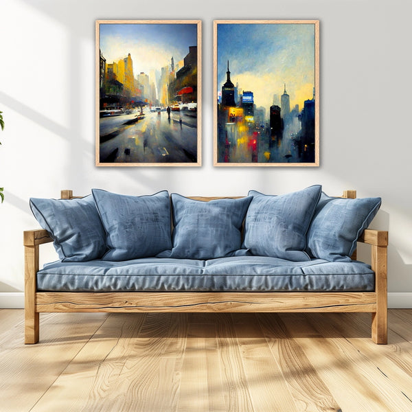 A New York City abstract wall art set featuring our original paintings.