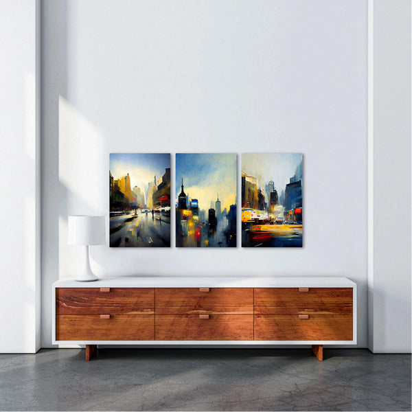 A modern NYC urban landscape canvas art set.