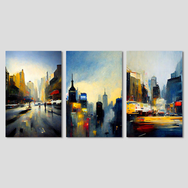 Set of 3 New York Paintings on Canvas.