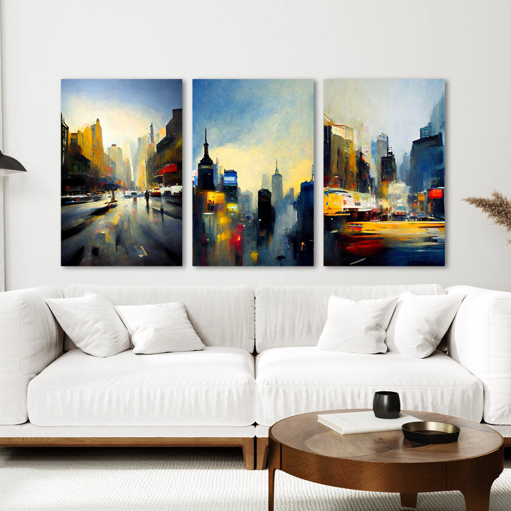 A set of 3 of vibrant New York City artworks on fine art paper or canvas, framed or unframed.