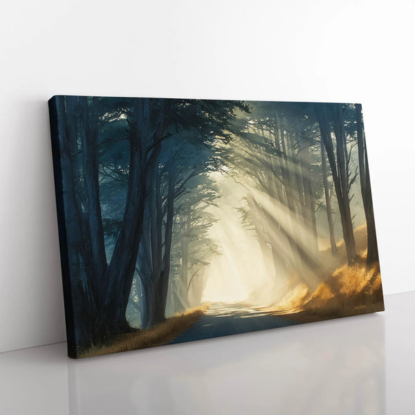 A horizontal oak trees nature wall decor in earthy tones.