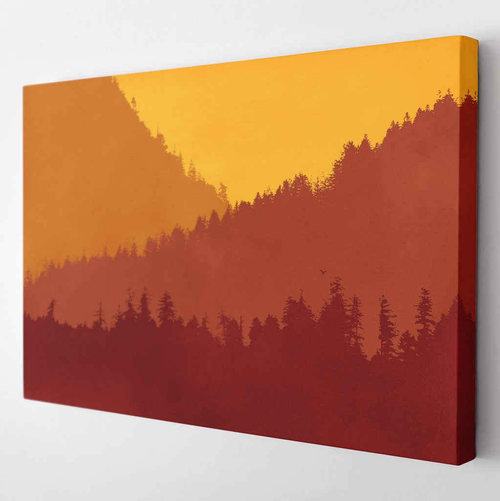 Mountain Sunset Scenery Art in Gold, Orange and Red.